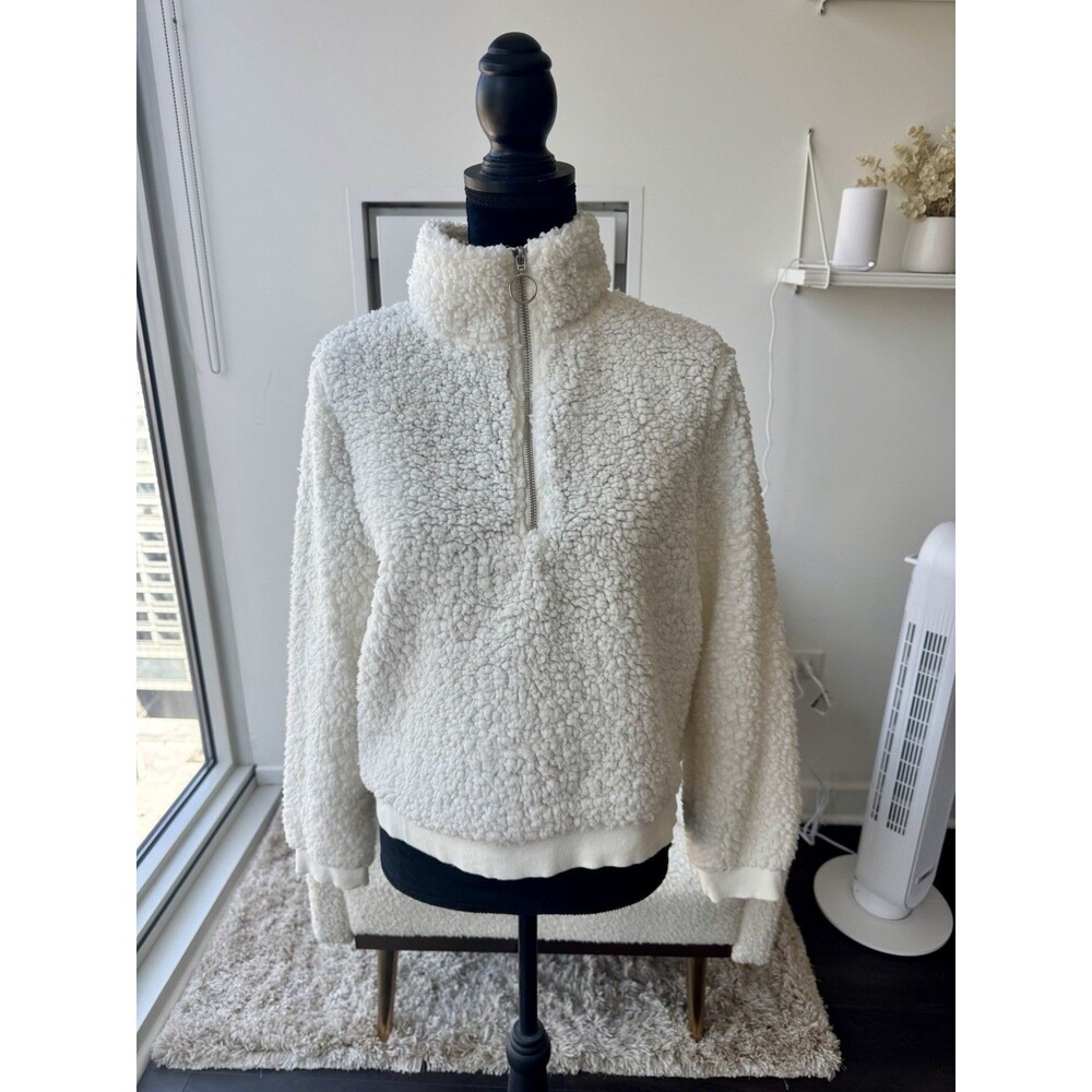 Brave Soul London Cream Fleece 1/4 Zip Sweatshirt Size Medium